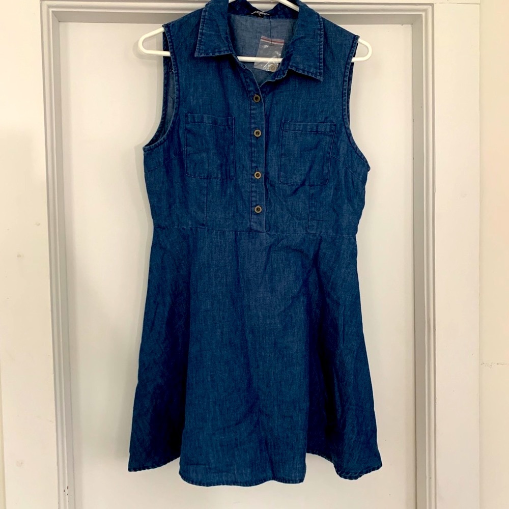Denim Chambray Skater Dress, Size L